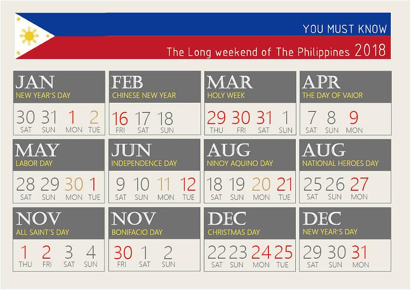2018菲律賓國定假日